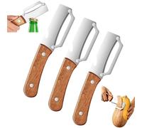 AUAUY 3PCS Multifunctional Vegetable Peeler, Stainless Steel Potato Peelers with Ergonomic Non-Slip Wooden Handle, 2-in-1 Single-Blade Fruit Peeler and Bottle Opener, for Vegetables, Carrot and Fruit