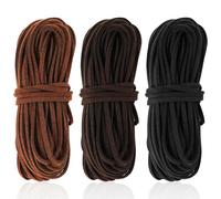 AUAUY 3Rolls 10m X 2mm Faux Suede Leather String, Leather Necklace Cord for Jewellery Making, Black, Dark Brown, Natural Brown Leather Thonging Cord for Necklaces, Bracelets, Making DIY Crafts