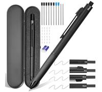 AUAUY 4 in 1 Multicolor Pen, Metal Cased Multifunction Pen, Gravity Sensor Multifunction Pens, 0.5mm 3 Color Ballpoint & 0.5mm Mechanical Pencil, 38 PCS Comes with Refill, Eraser, Metal Pens Case