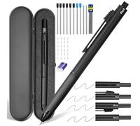 AUAUY 4 in 1 Multicolor Pen, Metal Cased Multifunction Pen, Gravity Sensor Multifunction Pens, 0.5mm 3 Color Ballpoint & 0.5mm Mechanical Pencil, 38 PCS Comes with Refill, Eraser, Metal Pens Case