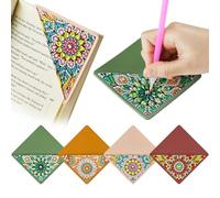 AUAUY 4 PCS Diamond Art Painting Bookmarks, 5D DIY Diamond Art Book Corner Page Bookmark Making Kit, Lotus Crystal Set for Book Lovers Gifts, Home Office School Beginner Reading Crafts for Adults Kids