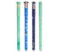 AUAUY 4 Pcs Erasable Gel Pens with Thermosensitive Erase Ink, 0.7mm Tip, 4 Ink Colors, Range of Barrel Designs, with Cute Cartoon Animal Designs, Rub Out Pens for Student Stationery Office Supplies