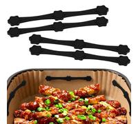 AUAUY 4PCS Air Fryer Silicone Magnet Clips, Heat-Resistant Safety Buckle to Secure Parchment Liners, 12.5CM Long Fastening Clips, Prevent Paper from Burning Food, Fit All Iron-Basket Models (Black)