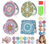 AUAUY 4PCS Diamond Art Painting Compact Mirrors, for Women Girls Beginners