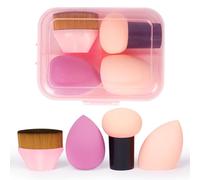 AUAUY 4PCS Makeup Sponges Blender Set, Professional Beauty Sponge Set with Storage Box, 2 Beauty Blenders, 1 Mushroom Powder Puff and 1 Foundation Brush, Dry & Wet Use for Cream, Liquid and Powder
