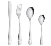 AUAUY 4pcs Stainless Steel Cutlery Set, Cute Little Bear Design Flatware Set, Utensils Flatware Includes 1 Fork, 1 Dinner Cutlery, 1 Small Spoon, 1 Large Spoon, for Daily Dining and Entertaining