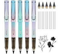 AUAUY 5 pieces inkless pencils eternal, infinity pencil with 5 interchangeable heads and 5 erasers, reusable portable everlasting pencil for children and adults from 3 years