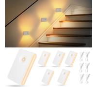 AUAUY 6 Pack Motion Sensor Stair Lights Indoor, USB Rechargeable Stair Lights (Auto/ON/Off), Wireless Night Light with Adjustable Brightness, Magnetic Stick on Light for Wardrobe, Stairs, Hallway