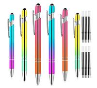 AUAUY 6 Pcs Ballpoint Pens, 2 in 1 Stylus Pens Stylish Pen, Rubber Top Tip Tablet Stylus, Pretty Metal Pen with 12 Refills, Black Ink Cute Pens Office Supplies for Aldult Student Birthday Party Gift