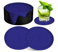 AUAUY 6 PCS Silicone Coasters with Storage Holder, Dark Blue