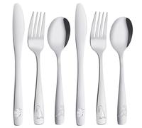 AUAUY 6pcs Stainless Steel Cutlery Set, Cute Little Bear Design Flatware Set, Utensils Flatware Includes 2 Forks, 2 Dinner Cutlery, 2 Spoons, for Daily Dining and Entertaining