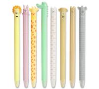 AUAUY 8 Pcs Erasable Gel Pens with Thermosensitive Erase Ink, 0.5mm Tip, Blue Ink Color, Range of Barrel Designs, Cute Cartoon Animal Designs, Rub Out Pens for Student Stationery Office Supplies
