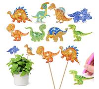 AUAUY 8PCS Dinosaur Diamond Art Kits, Painting Set for Garden Decor, Ornaments Accessories, DIY Stakes Art Kits Crafts Supplies for Adult and Kids