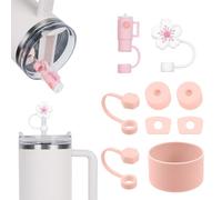 AUAUY Accessories for Stanley Cup, 2PCS 9-10mm Straw Cover Cap, 6PCS Silicone Spill Proof Stopper, 1PCS Silicone Boot for Stanley Cup 40Oz&30Oz Decoration Accessories (Cup Not Including, Pink)