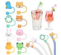 AUAUY Adorable Silicone Straw Tips Cover, Reusable Drinking Straw Covers Plugs Dust-Proof Drinking Straw Cover, Straw Protector Cover Animal Straw Cover for 7-8mm Straw -8PCS