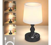 AUAUY Bedside Lamps, 5200mAh Battery Powered Touch Lamps Bedside, Rechargeable Table Lamp Cordless, Lamps 3 Way Dimmable, Portable Table Lamps with Fabric Shade for Bedroom Living Room Study, Black