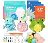AUAUY Beginner Crochet Kit, Animal Crochet Kit for Beginners, Yarn, Eyes, Stuffing, Crochets Hook for Kids and Adults, Crochet Set with Step-by-Step Video Tutorials, Boys and Girls Birthdays Gift