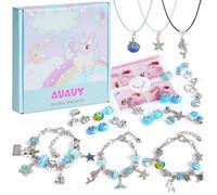 AUAUY Charm Bracelet Making Kit for Girls, 66pcs Gifts for Girls Bracelet Making Kit, Jewellery Making Kit for Girls, Arts and Crafts for Kids Stocking Fillers for Girls Toys Age 5 6 7 8 9 10 (Blue)