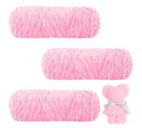 AUAUY Chunky Chenille Yarn - 3 x 100g Super Soft Velvet Yarn - Pink