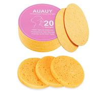 AUAUY Compressed Facial Sponges, 20 Count Cellulose Facial Sponges for Daily Cleansing, 100% Natural Wood Pulp Cotton Face Washing Sponge for Facial Cleansing, Exfoliating Mask, Makeup Removal