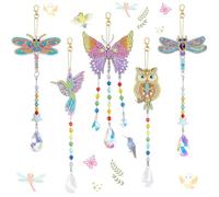 AUAUY DIY Diamond Painting Wind Chime, 5 Pack 5D Diamond Painting Suncatcher, Double Sided Hanging Diamond Art Painting Ornaments with Crystal Pendant for Adults Art DIY Window Home Garden Decor
