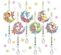 AUAUY DIY Diamond Painting Wind Chime, 6 Pack 5D Diamond Painting Suncatcher, Double Sided Hanging Diamond Art Painting Ornaments with Crystal Pendant for Adults Kids Art DIY Window Home Garden Decor