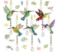 AUAUY DIY Diamond Painting Wind Chime, 6 Pack 5D Diamond Painting Suncatcher, Double Sided Hanging Diamond Art Painting Ornaments with Crystal Pendant for Adults Art DIY Window Home Garden Decor