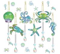 AUAUY DIY Diamond Painting Wind Chime, 6 Pack 5D Diamond Painting Suncatcher, Double Sided Hanging Diamond Art Painting Ornaments with Crystal Pendant for Adults Art DIY Window Home Garden Decor