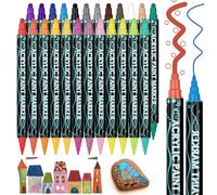 AUAUY Dual Tip Acrylic Paint Pens, 24 Colors Dot & Fine Tip Paint Pens for Rock Painting Glass Wood Ceramic Canvas Gift Card, Acrylic Paint Markers for Kids Christmas DIY Crafts Making Art Supplies
