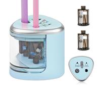 AUAUY Electric Pencil Sharpener with Double Hole, Battery Operated Automatic Sharpener with 2 Extra Knife Holders, for Standard and Makeup Pencils (Blue)