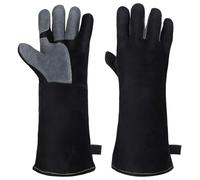 AUAUY Heat & Fire Resistant Gloves, Large Leather BBQ Gloves, Welding Gloves with Kevlar Stitching, Wear Resistant Heavy-Duty Protective Gloves for Grinding, Baking, Oven, Fireplace, Gardening-Black