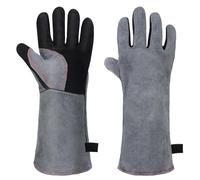 AUAUY Heat & Fire Resistant Gloves, Large Leather BBQ Gloves, Welding Gloves with Kevlar Stitching, Wear Resistant Heavy-Duty Protective Gloves for Grinding, Baking, Oven, Fireplace, Gardening-Grey