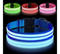 AUAUY LED Light Up Dog Collar, Pet Dog Double Light Strip Collar, Blue-S