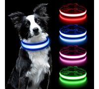 AUAUY Light Up Dog Collar, LED Dog Collar Light USB Rechargeable, Waterproof Flashing Adjustable Glowing Super Bright Dog Light Up Collar with 3 Glowing Modes for Medium Dogs-Blue