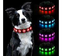 AUAUY Light Up Dog Collar, LED Dog Collar Light USB Rechargeable, Waterproof Flashing PVC Leather Adjustable Glowing Super Bright Dog Light Up Collar for the Dark for Small Medium Large Dogs (Red-L)