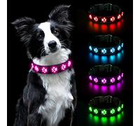 AUAUY Light Up Dog Collar, LED Dog Collar Light USB Rechargeable, Waterproof Flashing PVC Leather Adjustable Glowing Super Bright Dog Light Up Collar for the Dark for Small Medium Large Dogs (Pink-L)