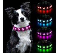 AUAUY Light Up Dog Collar, LED Dog Collar Light USB Rechargeable, Waterproof Flashing PVC Leather Adjustable Glowing Super Bright Dog Light Up Collar for the Dark for Small Medium Large Dogs (Pink-M)