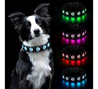 AUAUY Light Up Dog Collar, LED Dog Collar Light USB Rechargeable, Waterproof Flashing PVC Leather Adjustable Glowing Super Bright Dog Light Up Collar for the Dark for Small Medium Large Dogs (Blue-M)