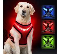 AUAUY Luminous Dog Harness, LED Rechargeable, Reflective, 3 Modes, Breathable Light Harness with 1.5 m Lead, Adjustable Dog Safety Vest Lights for Night Walks, Red/L