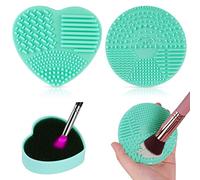 AUAUY Makeup Brush Cleaning Mat, 2 Pack Silicone Makeup Cleaning Brush Scrubber Pad, Cosmetic Brush Cleaner with Suction Cup, Portable Cosmetic Clean Tools-Green