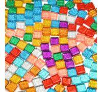 AUAUY Mixed Color Glass Mosaic Tiles, Square Crystal Mosaic Tiles, Mosaic Stones Kit for Handmade, Boxed Multicolor Glitter Glass Pieces for DIY Art Craft Projects Creative Home Decoration (270g