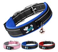 AUAUY Nylon Dog Collar, Pet Dog Reflective Collar, Ultra Soft Neoprene Padded, Adjustable Reflective Stitching Pet Collar with Durable Metal Buckle D-ring and Label Ring for All Breeds(Blue-M)