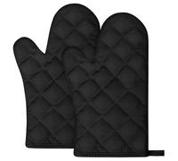 AUAUY Oven Mitts, 1 Pair Cotton Heat Resistant BBQ Gloves, Oven Mitts with Infill Cotton, Non-Slip Cooking Gloves for BBQ Kitchen Baking Cooking - Black