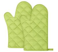AUAUY Oven Mitts, 1 Pair Oven Mitts BBQ Gloves Heat Resistant, Cotton Non-Slip Cooking Gloves for Cooking Baking Kitchen Microwave Pizza (Grass Green)