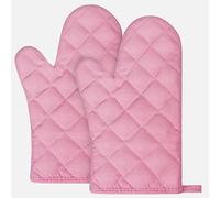 AUAUY Oven Mitts, 1 Pair Oven Mitts BBQ Gloves Heat Resistant, Cotton Non-Slip Cooking Gloves for Cooking Baking Kitchen Microwave Pizza (Pink)