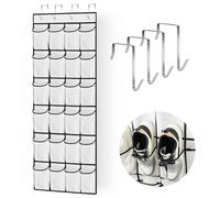 AUAUY Over the Door Shoe Storage Organiser, 24 Mesh Pockets Hanging Shoe Rack with 4 Hooks, Over Door Organiser for Shoes Storage, Door Shoe Rack for Wardrobe Door Tidy Home Kitchen Gadget Storage