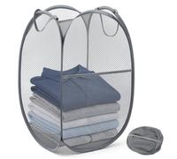 AUAUY Pop up Laundry Basket, Foldable Dirty Clothes Basket for Laundry | with Handle & Side Pocket, Spacious Capacity, Breathable Mesh, Washing Basket for Bathroom Bedroom Stroge Clothes Toys