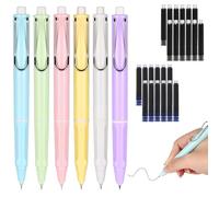 AUAUY Retractable Fountaining Pen, 6PCS Refillable Ink Writing Pens 0.38mm, Soft Non-slip Grip with 24PCS Ink Sac, Smooth Writing, Painting, School, Office
