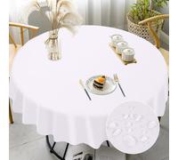 AUAUY Round Table Cloth Wipe Clean Tablecloth 120cm Diameter, Polyester Waterproof Wipeable Circular Table Cloths, Table Cover Washable for Round Dining Table Restaurant, Christmas Table Cloth, White