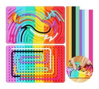 AUAUY Sensory Activity Board for Stress Relief, Silicone Calm Down Fidget Toy, Double-sided Design Sensory Board with Portable Bag & 20 Strings, for Kids 3+ & Adults Travel Calming & Autism, Colorful